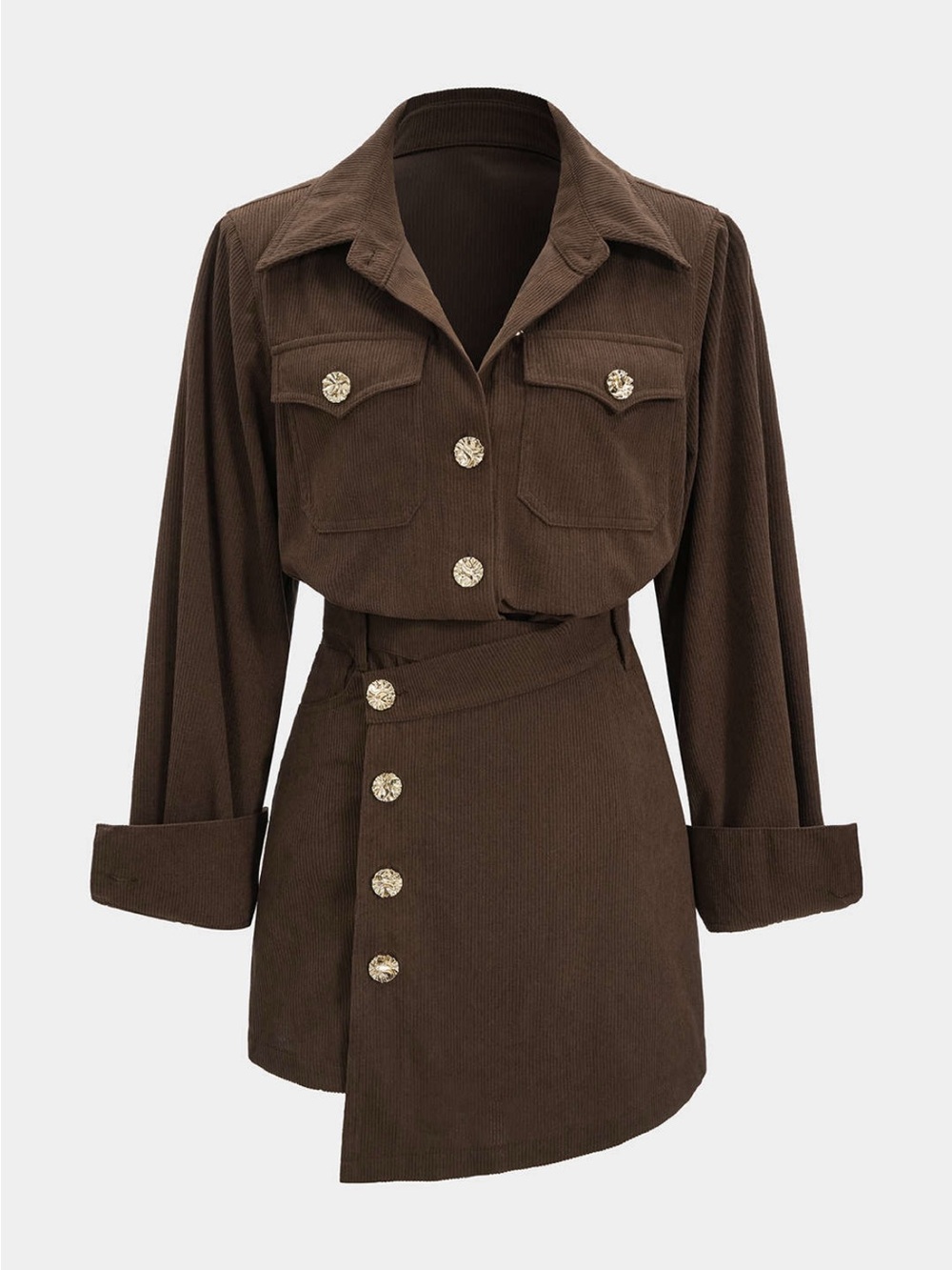 Cropped Brown Utility Jacket with Decorative Buttons